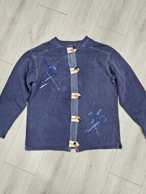 VTG Authentic Pigment Blue Artsy Cardigan Jacket Sweater Big Button Cotton Sz S